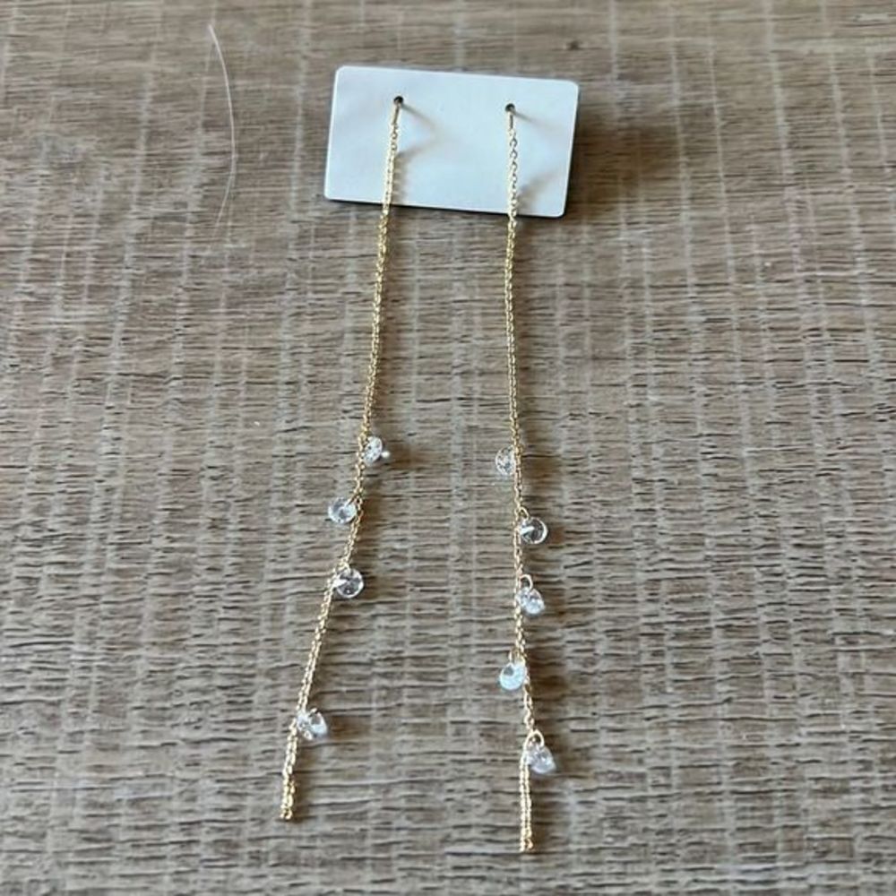 BHLDN Delicate Waterfall Drop Earrings Gold with Crystals